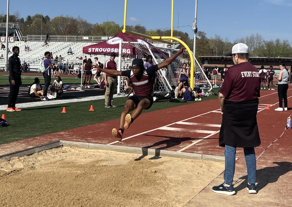 Cameron Satterfield, '26, setting his personal best in the triple jump event against East Stroudsburg South.