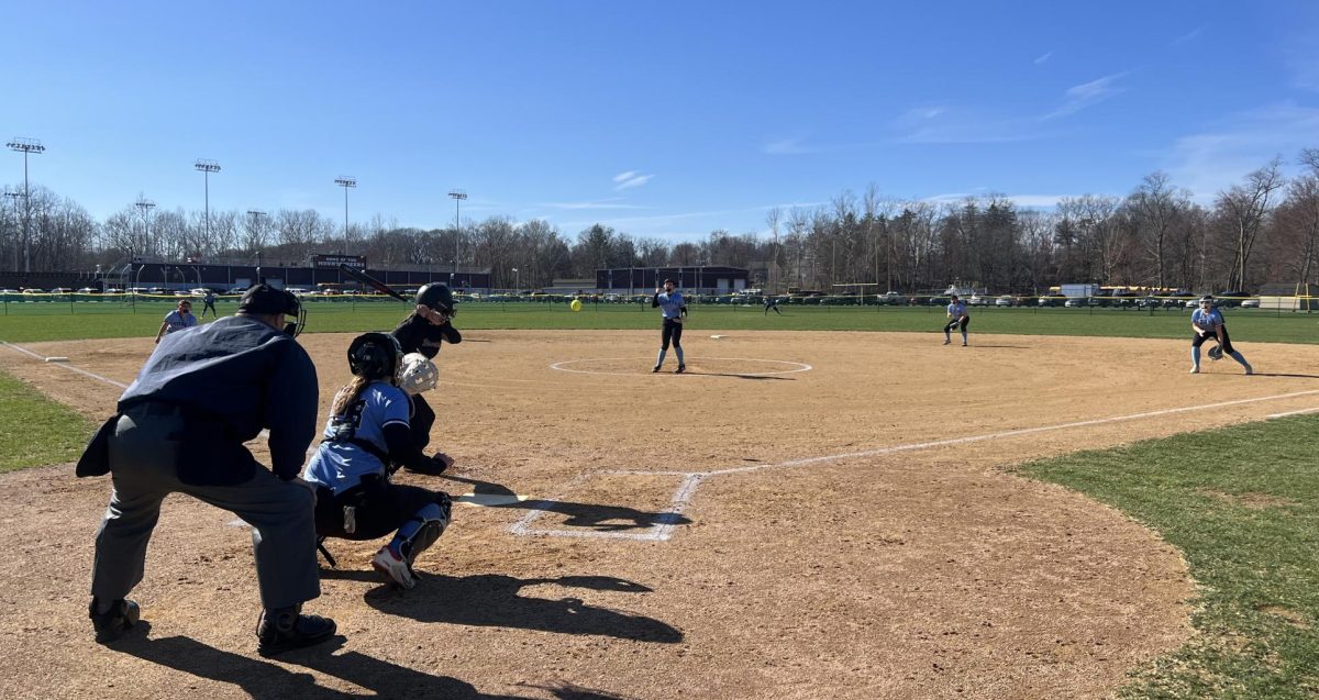 Izzy Molinero, '25 leads off to bat against Pocono Mountain West. 