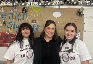 Senior editors Olivia Celano and Alexis Binikos are "signing off" for the 2025 year with advisor Mrs.Appolo.