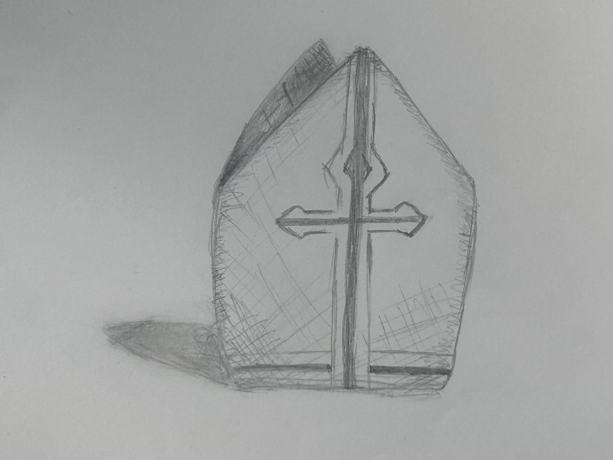 A drawing of Pope Francis'papal tiara to commemorate his death. 