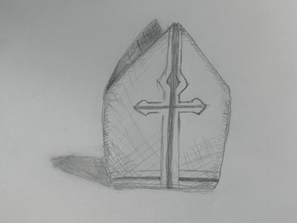 A drawing of Pope Francis'papal tiara to commemorate his death. 