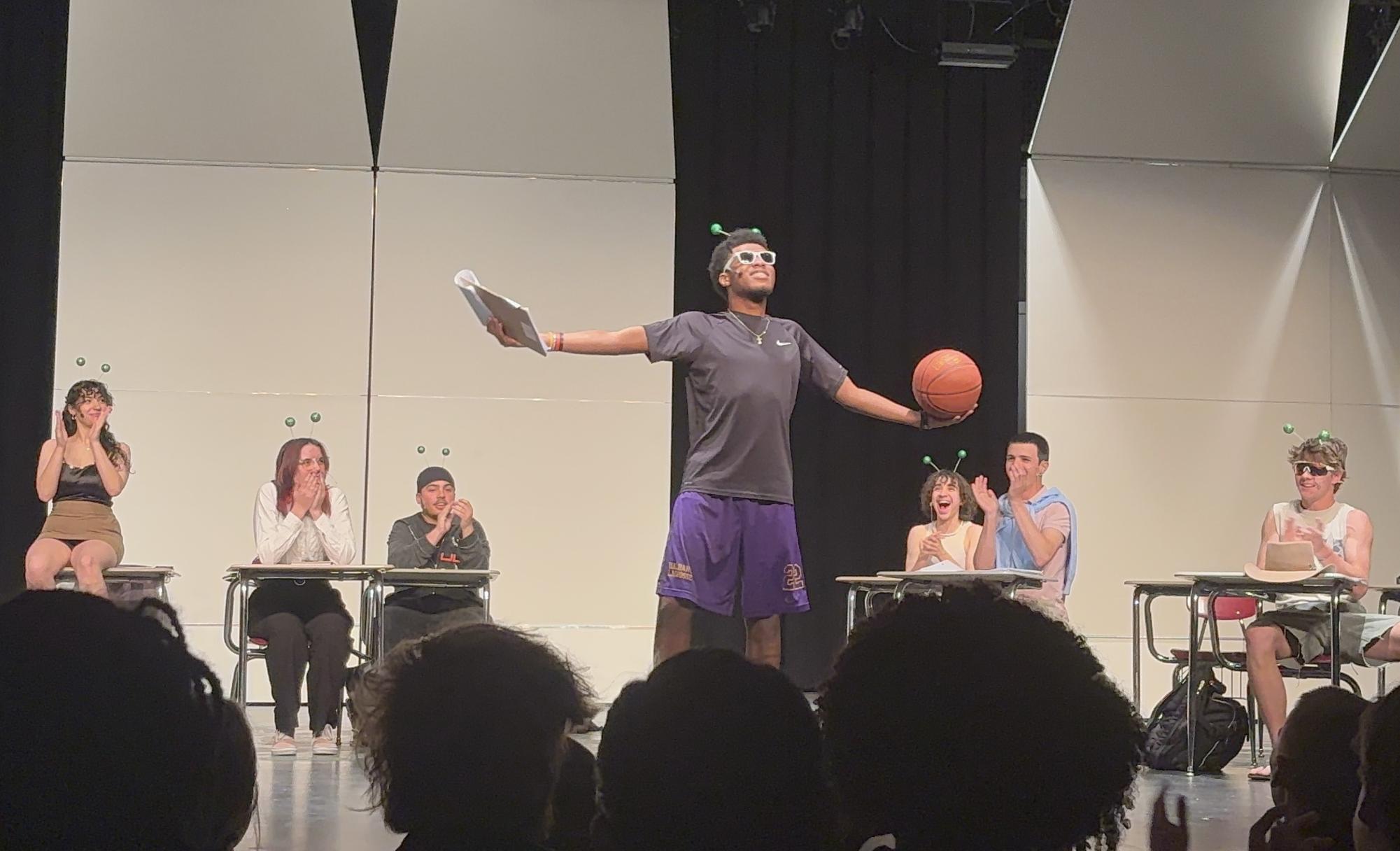 "LeBron James" who was a crowd favorite played by Noah Charles, '25, in "Mr. Perfect."