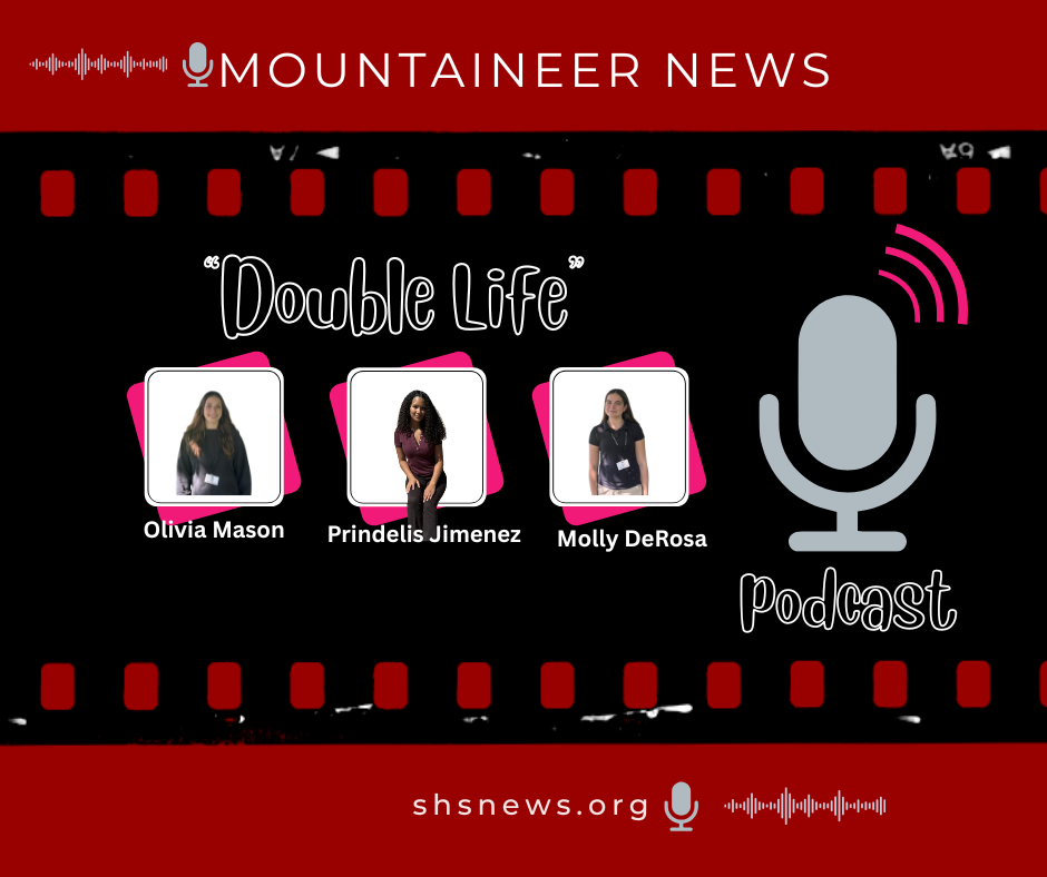 The Double Life podcast explores how students juggle "double lives" while playing multiple roles. Created with Canva Designs by Mountaineer Staff. 