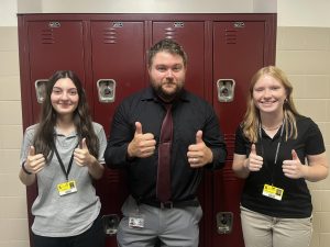 Advisor Mr.Wood, editors Lile Bekaia, '27 and Crista Kopec, '26 getting ready for a great year with The Mountaineer