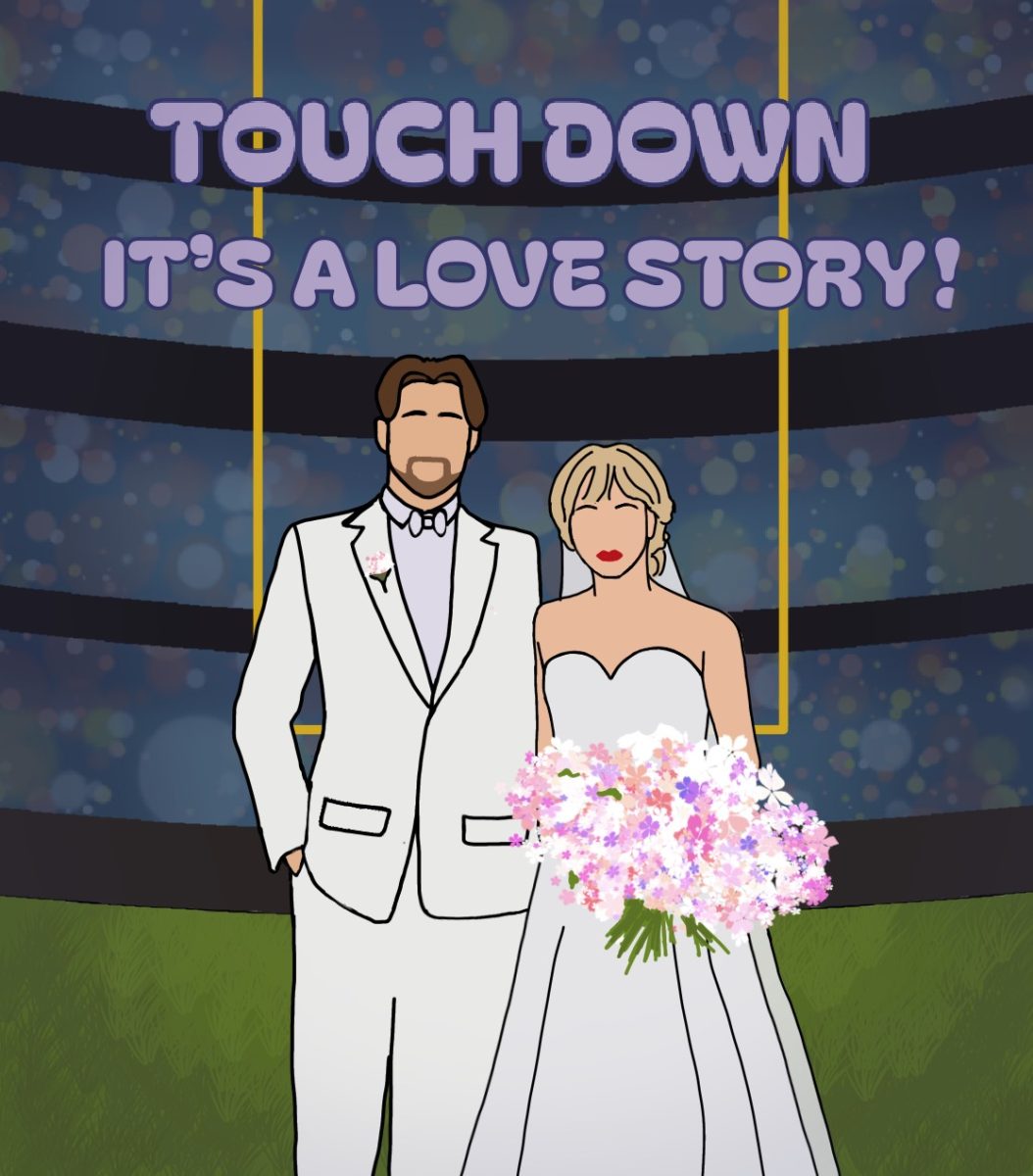An imagination of Taylor and Travis's wedding on a football field.
