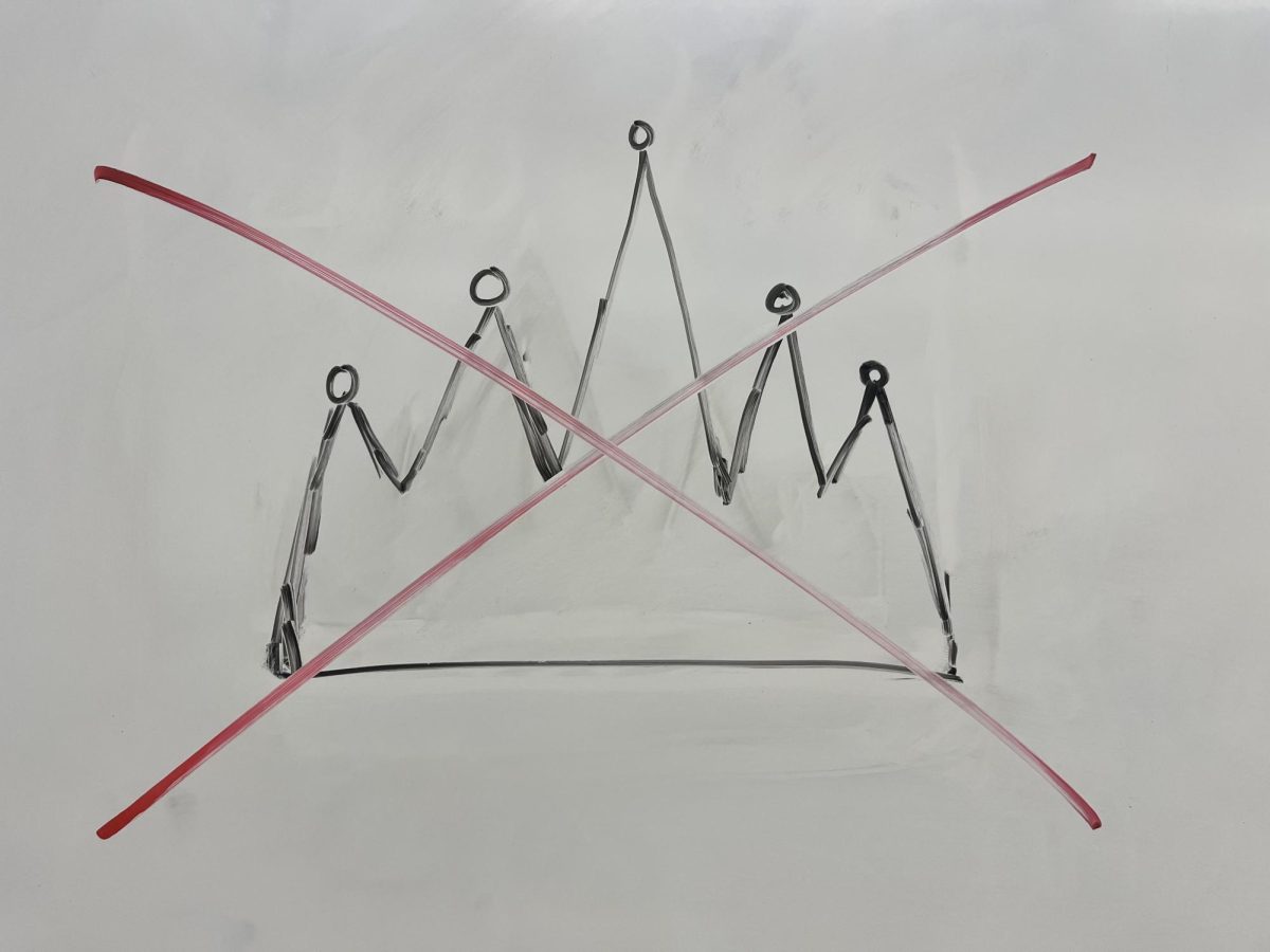 A drawing of a crown with an X through it to represent "No Kings".