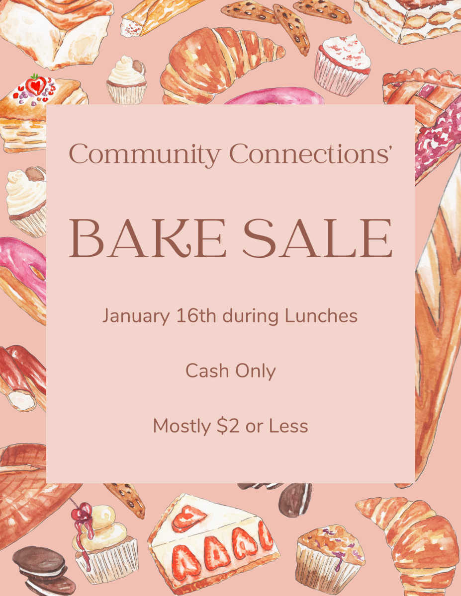 A flyer with details about the upcoming bake sale