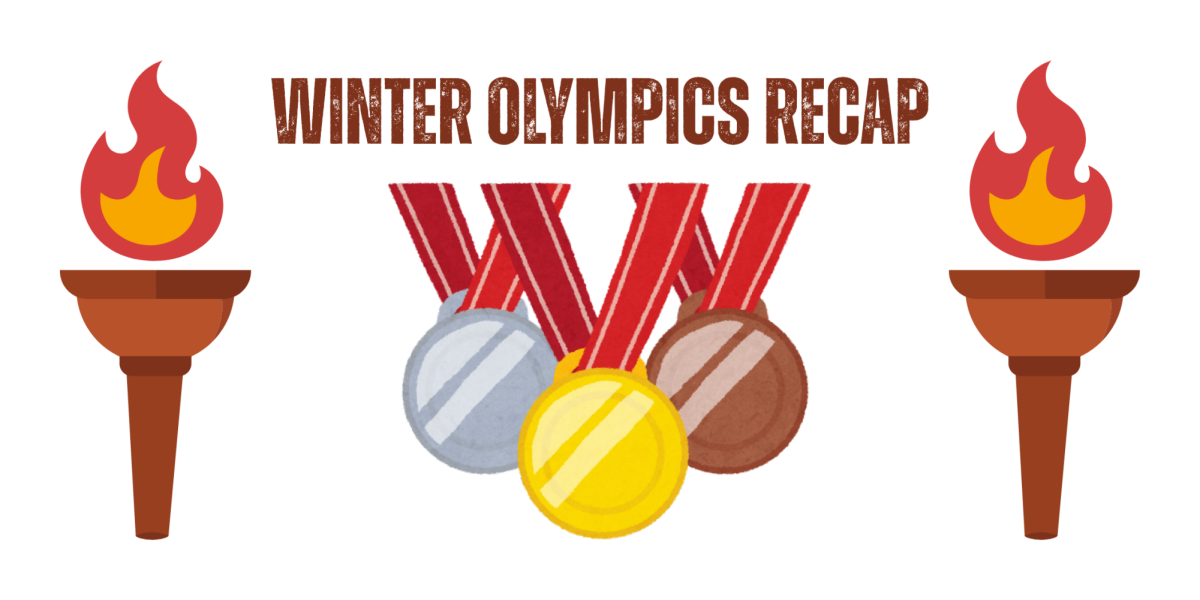 A graphic depicting medals and torches titled "Winter Olympics Recap"