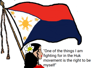 A drawing of a inverted Philipines flag and a quote from Remedios Guinto Gomez