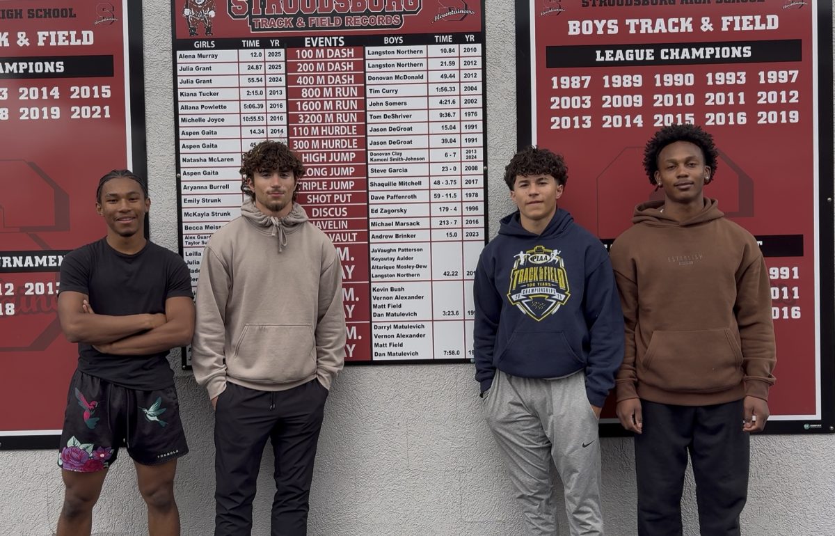 Stroudsburg High school's 4x1 team consisting of Octavius Marte'27, Sergio Texiera'26, Julien Texiera'27, and Keyen Johnson'27.