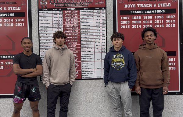 Stroudsburg High school's 4x1 team consisting of Octavius Marte'27, Sergio Texiera'26, Julien Texiera'27, and Keyen Johnson'27.