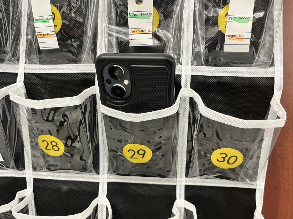 A cell phone in the phone caddy which is what Stroudsburg uses to keep phone use to a minimum.