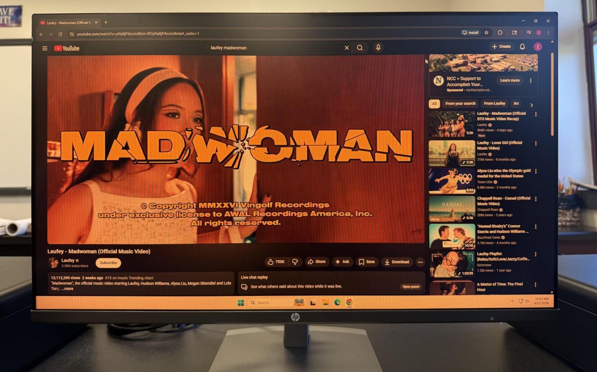 A picture of Laufey's "Madwoman" music video being watched on YouTube.