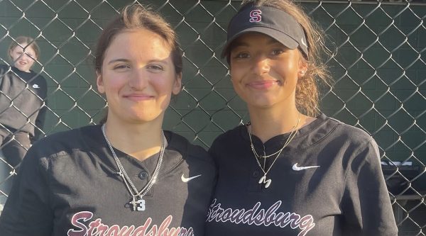 Dorothy Elko and Madelyn Vargas get recognized after a home game.